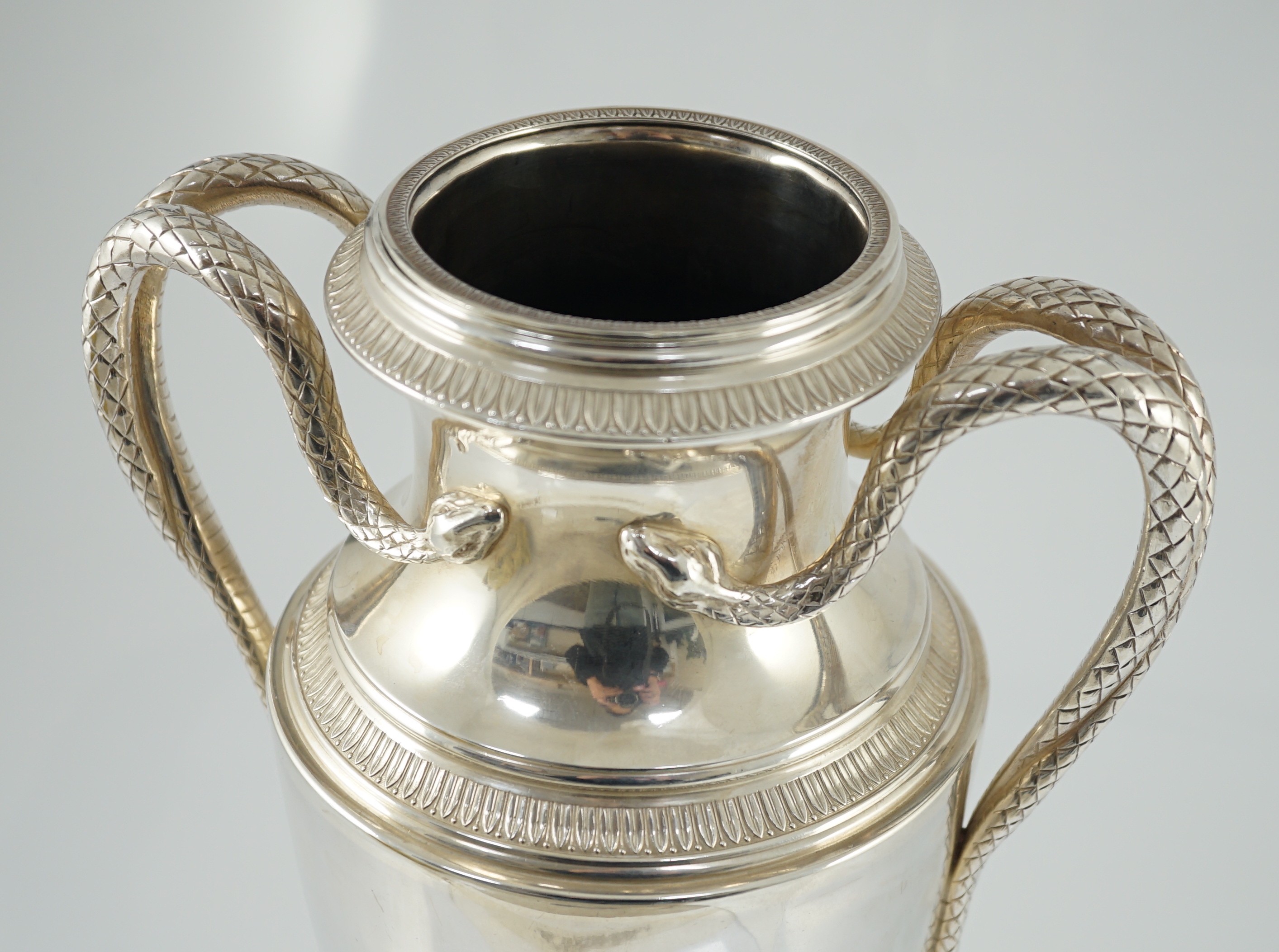 An early 20th century French 950 standard silver two handled vase shaped wine cooler, by Teytard Freres